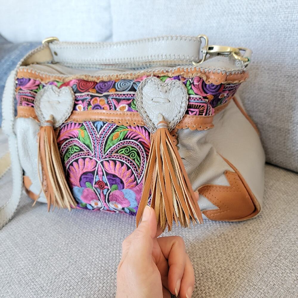 World Family Ibiza Embroidered Leather Tassel Satchel
